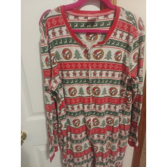Buc-ees Adult 2X Christmas Pajamas PJ Waffle Knit Zip One Piece Santa Beaver - Picture 5 of 15
